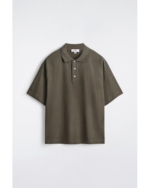 COS Green Relaxed Cotton-Linen Polo Shirt for men