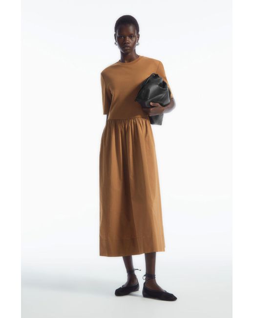 COS Brown Contrast-panel Midi Dress