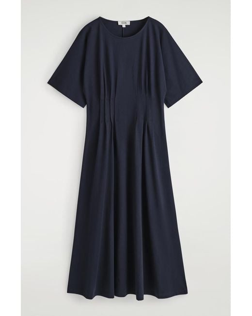 COS Blue Pintucked Cotton Midi Dress