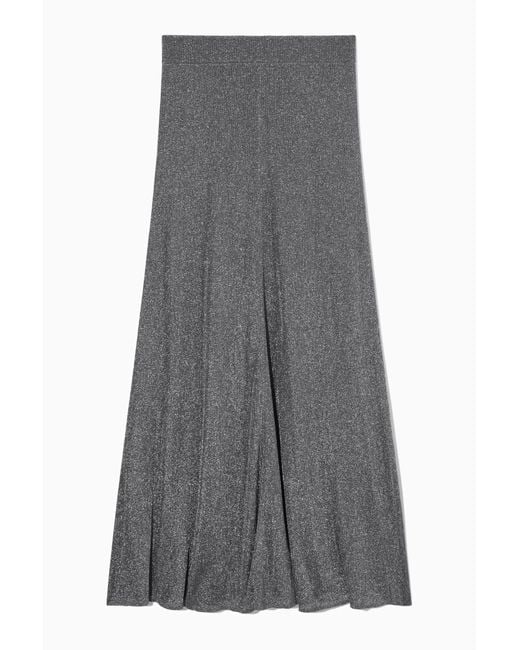 COS Gray Sparkly Ribbed-knit Maxi Skirt