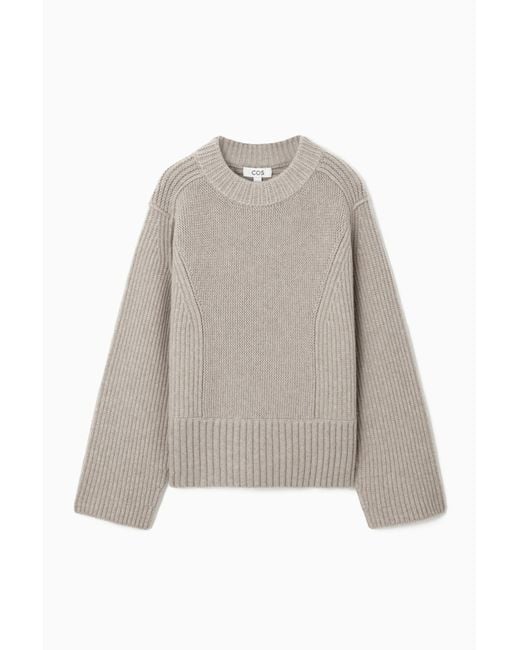 COS White Chunky Paneled Wool Sweater