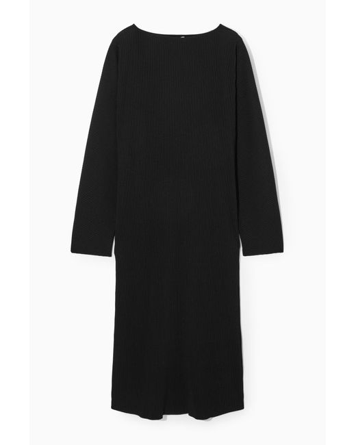 COS Black Pleated Midi Dress