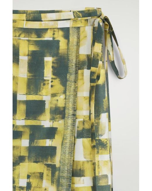 COS Yellow Printed Midi Wrap Skirt