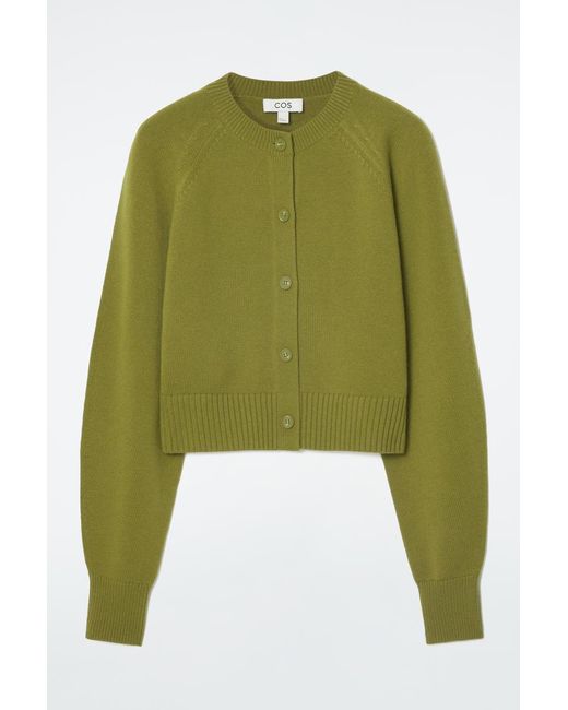 COS Green Cropped Wool Cardigan