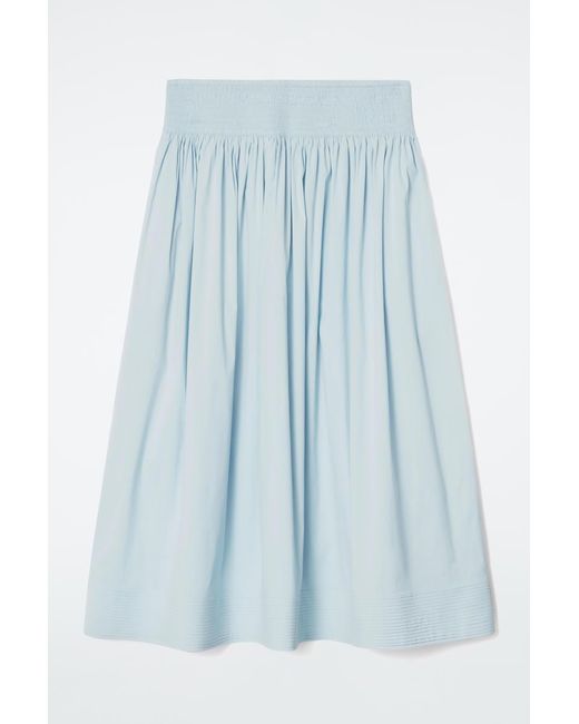 COS Blue Smocked A-line Midi Skirt