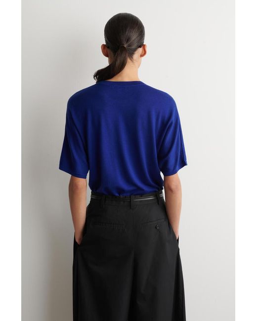 COS Blue Knitted Merino Wool T-Shirt