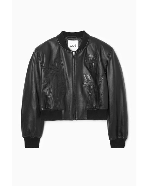 COS Oversized Appliquéd Leather Bomber Jacket in Black | Lyst