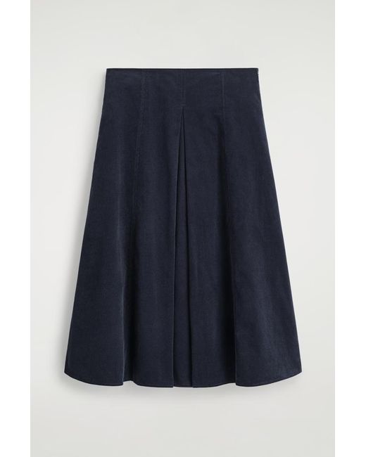 COS Blue Pleated Corduroy Midi Skirt