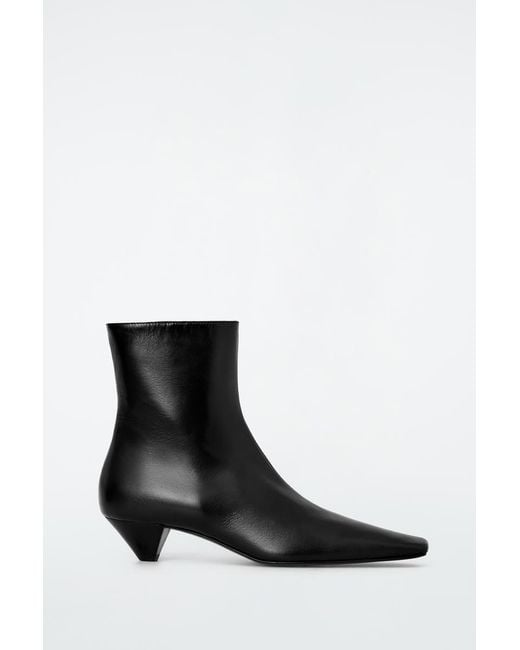 COS White Square-Toe Leather Ankle Boots