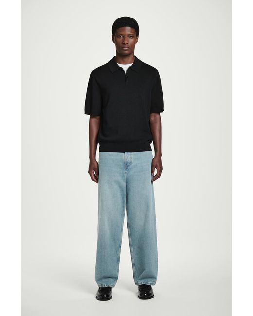 COS Black Regular Knitted Half-Zip Polo Shirt for men