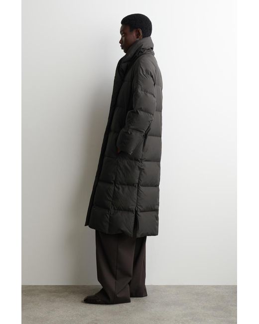 COS Black Shawl-Collar Quilted Down Long Coat