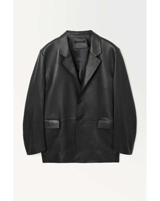 COS Black The Single-breasted Leather Blazer for men