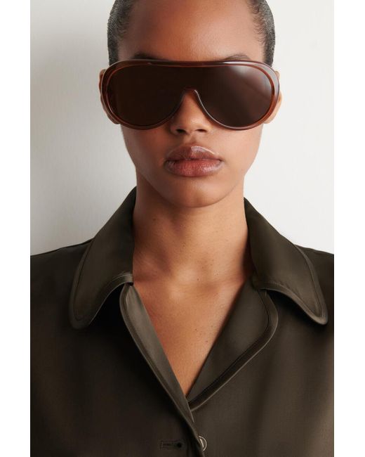 COS Brown Contrast-Piped Satin Shirt