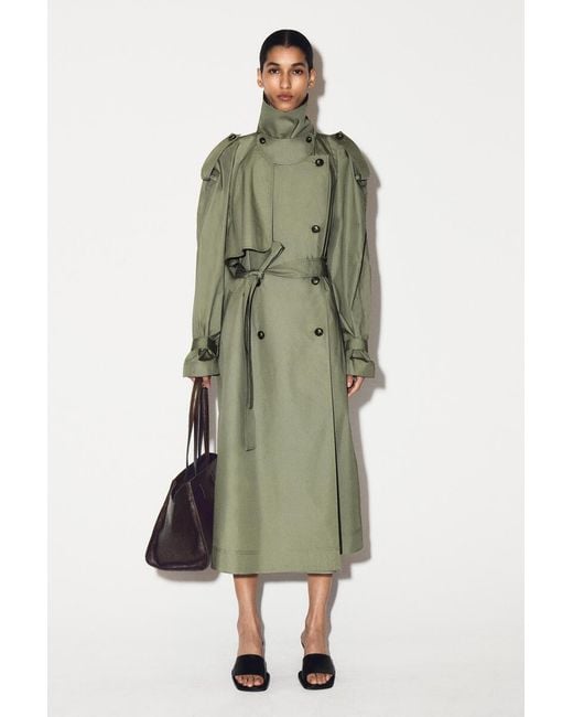 COS Green Mock-Neck Cotton Trench Coat