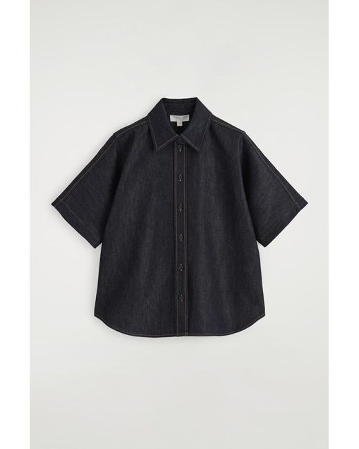 COS Blue Boxy Short-Sleeved Denim Shirt