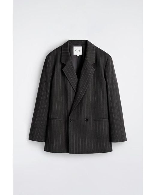 COS Black Pinstriped Double-Breasted Blazer for men