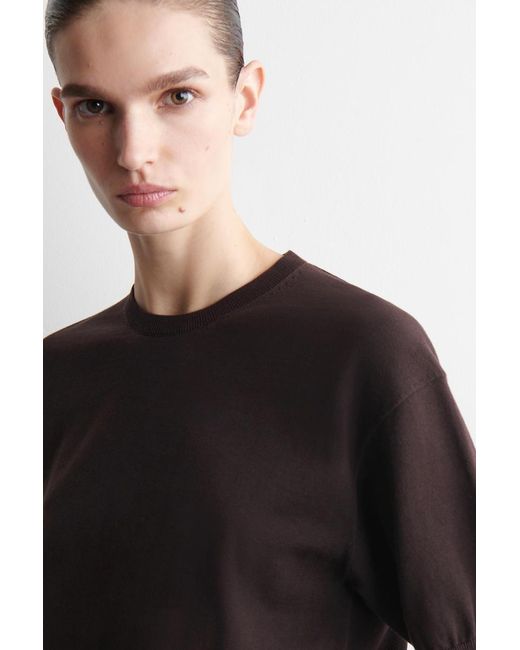 COS Brown Knitted Cotton T-Shirt