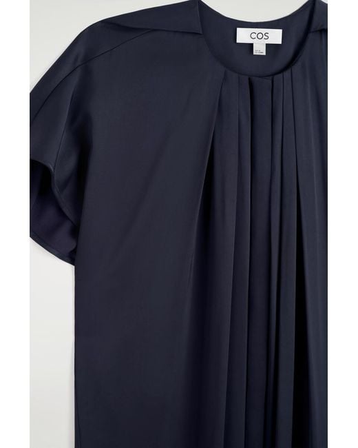 COS Blue Pleated Satin Midi Dress