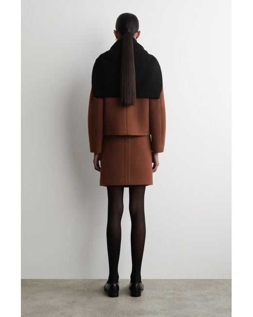 COS Brown Topstitched Wool Mini Skirt