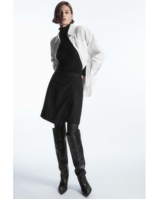 COS Black Asymmetric Wool Mini Wrap Skirt