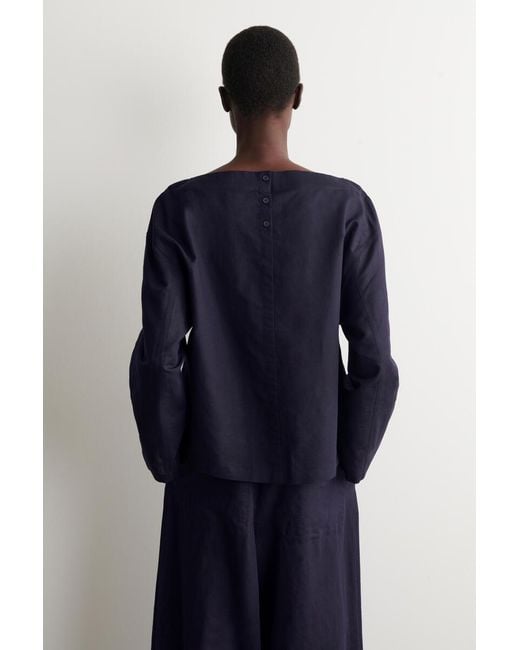COS Blue Boat-Neck Linen Blouse