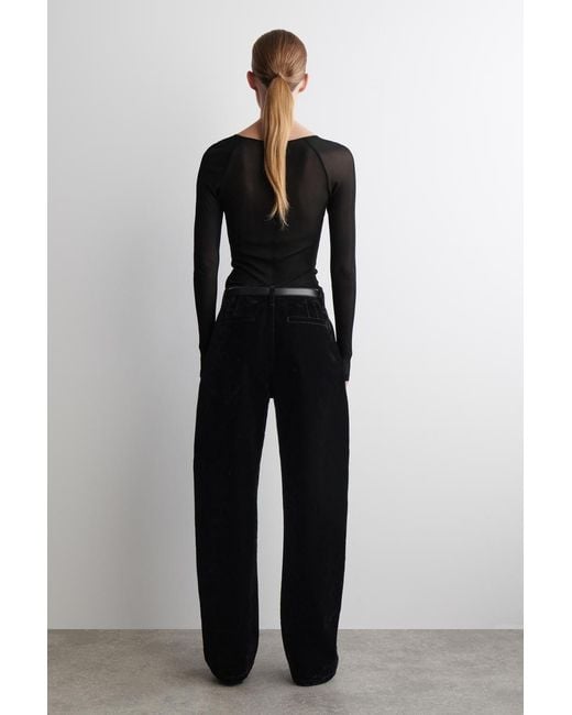 COS Black Flocked-Denim Barrel-Leg Trousers