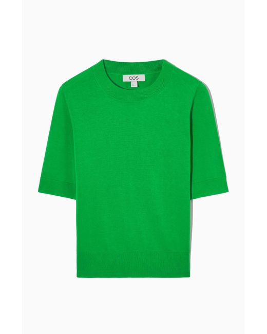 COS Short-sleeve Knitted T-shirt in Green | Lyst UK
