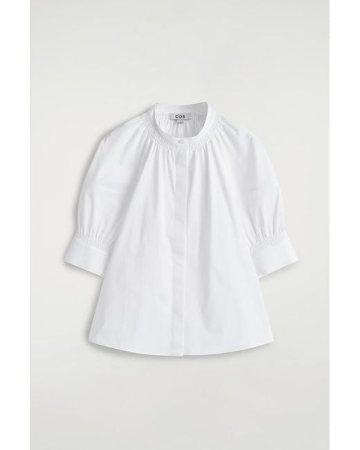 COS White Smocked Puff-Sleeve Blouse