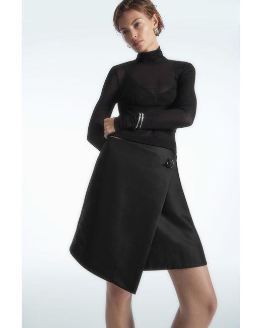 COS Black Brooch-detail Wool-blend Mini Skirt