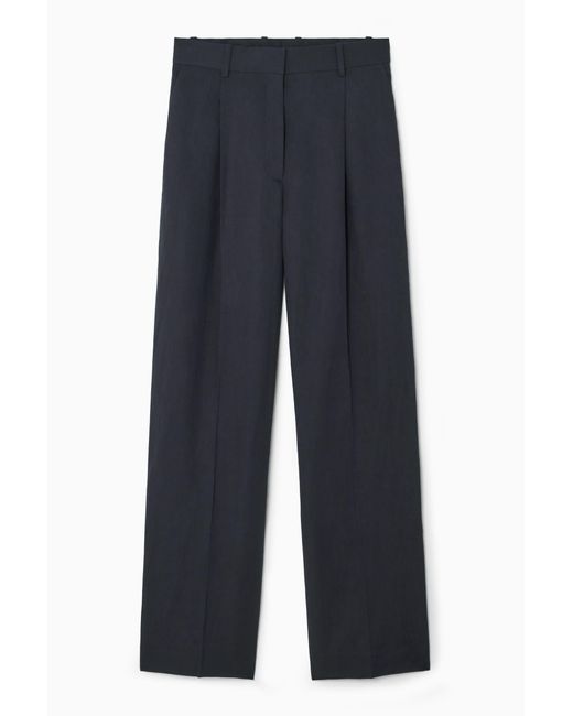 COS Blue Pleated Linen-blend Wide-leg Pants