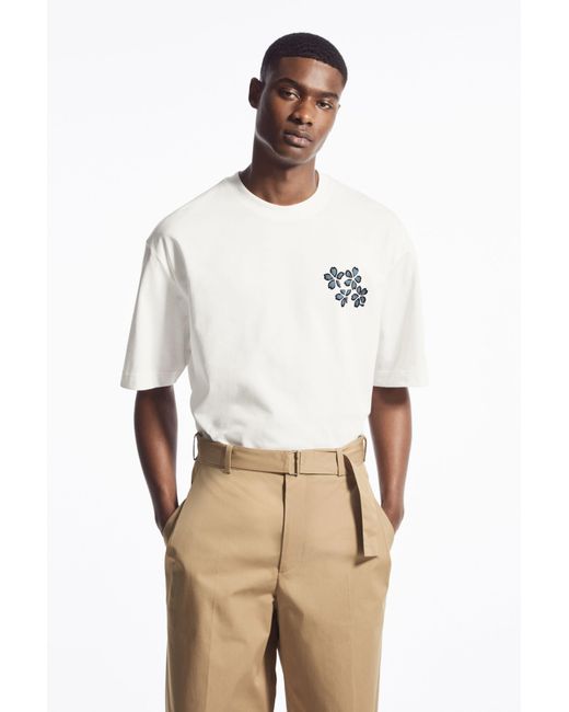 COS White Oversized Embroidered T-shirt for men