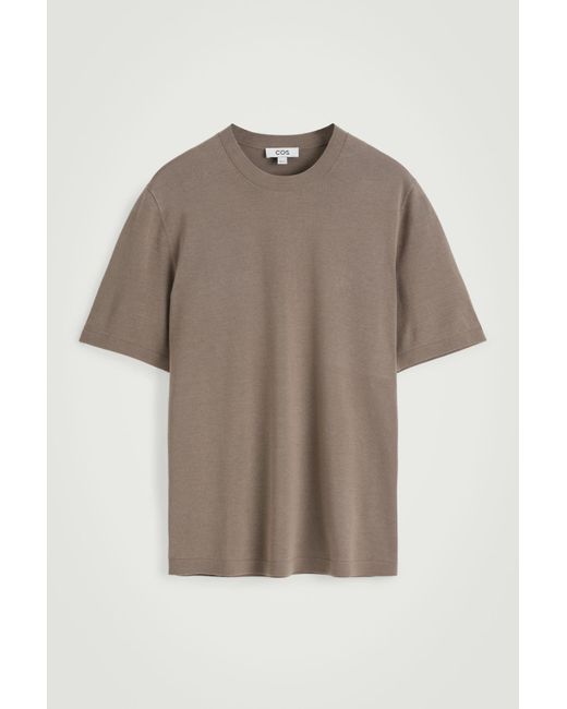 COS Brown Knitted Cotton Crew-Neck T-Shirt for men