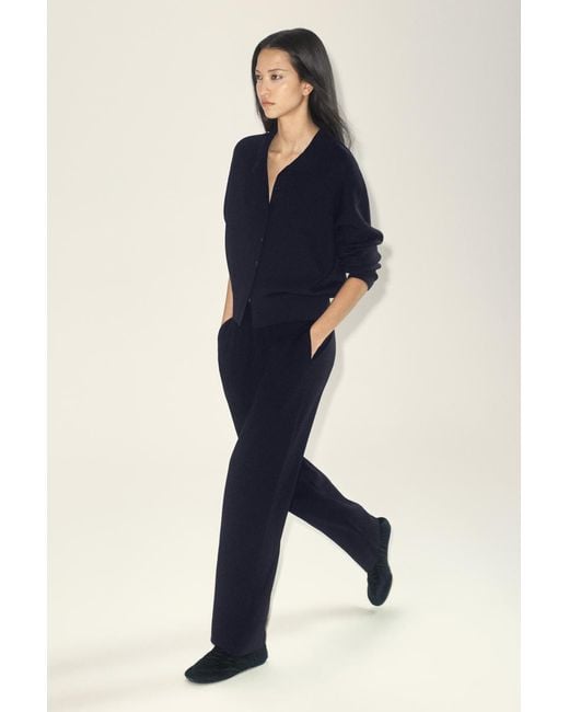COS Blue Merino Wool Mock-Neck Cardigan