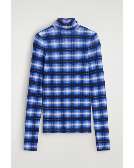 COS Blue Merino Wool Turtleneck Top