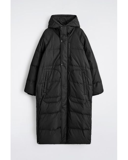 COS Black Hooded Down Long Puffer Coat for men