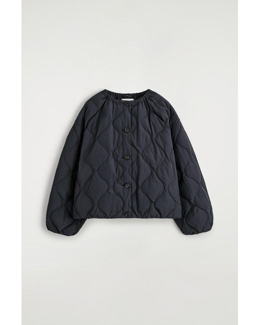 COS Blue Gathered Quilted Down Jacket