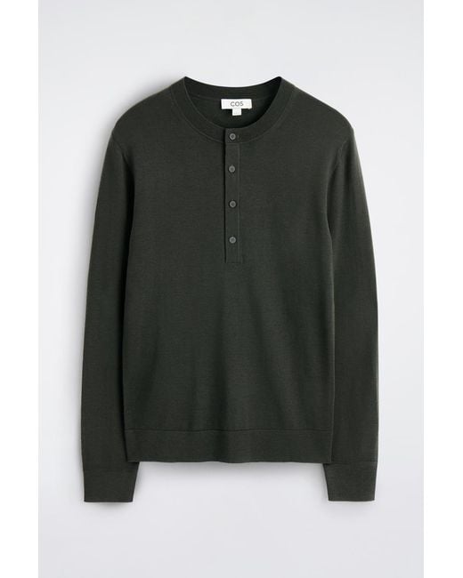 COS Black Slim Merino Wool Henley Top for men