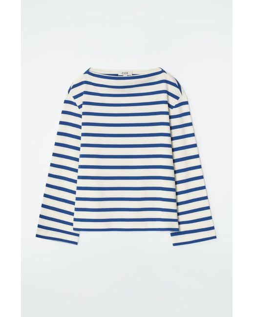 COS Blue Striped Boat-neck Top