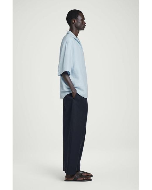 COS Open-collar Linen Shirt In Light Blue for men
