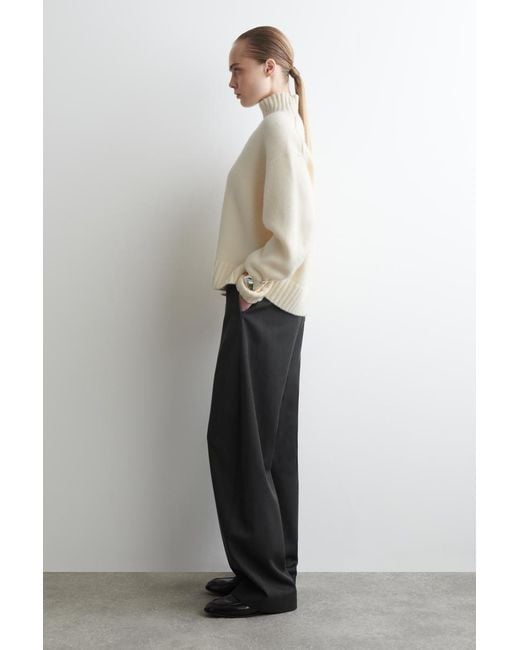 COS Natural Chunky Cashmere Mock-Neck Sweater