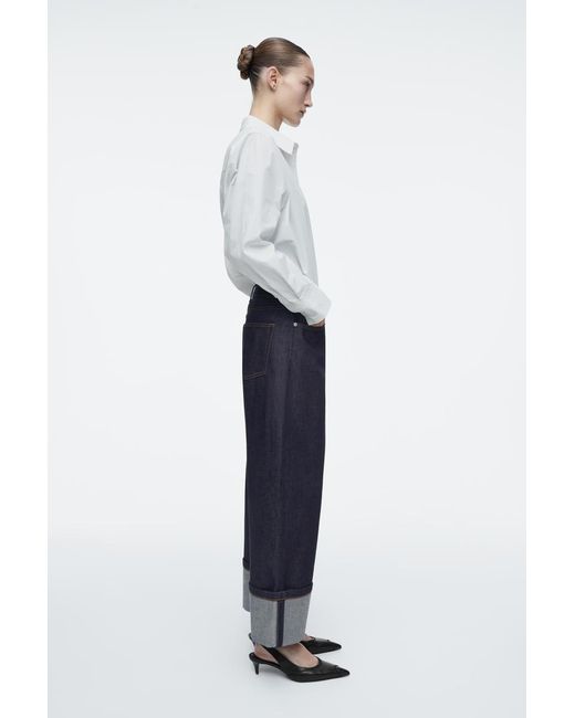 COS Blue Facade Turn-Up Straight-Leg Jeans