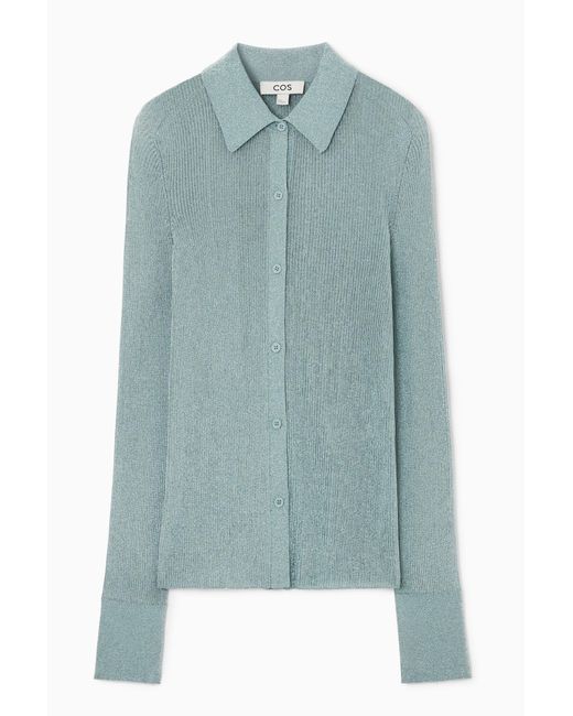 COS Blue Sparkly Ribbed-knit Shirt
