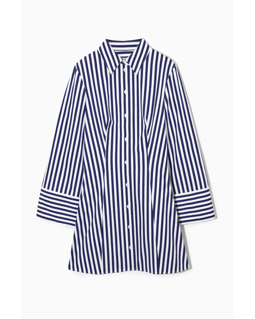 COS Blue Striped Waisted Mini Shirt Dress