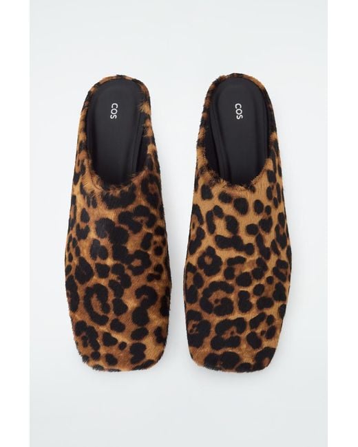 COS Brown Square-toe Leopard Pony-hair Mules