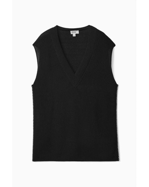 COS Relaxedfit Crochetknit Vest in Black Lyst