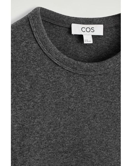 COS Black Slim Ribbed Cotton Long-Sleeved T-Shirt for men