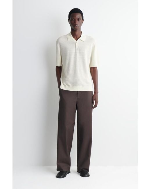 COS White Textured Knitted Linen Polo Shirt for men