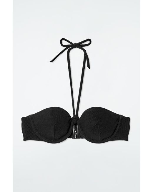 COS Black Ribbed Underwired Halterneck Bikini Top