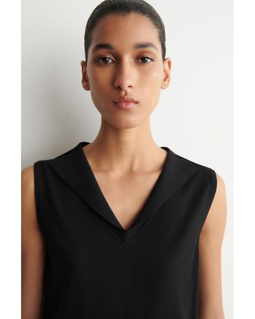 COS Black Sailor-Collar Knitted Cotton-Silk Top