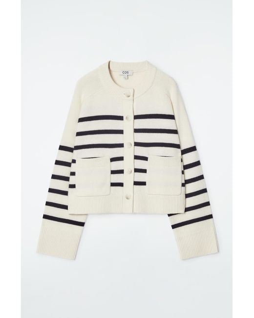 COS White Wool Crew-neck Cardigan